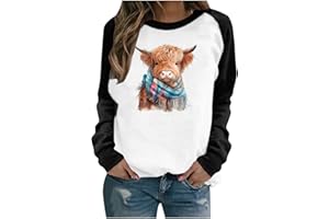 BAWILOM Womens Highland Cow Shirts Cute Animal Graphic Farm Pullover Sweatshirt Western Cowgirl Long Sleeve Casual Tops