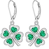 Shamrock Earrings St Patricks Day Earrings for Women Irish Green Four Leaf Clover Earrings Sterling Silver Dangle Gifts