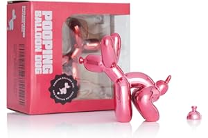 Artconal Balloon Dog Statue Decor, Shiny Pink Accent Small Knick Knacks Decor for Shelf, White Elephant Funny Gag Gifts, Pooping Dog Statue for Bathroom Table, 3¾ inch Resin Electroplated Pink