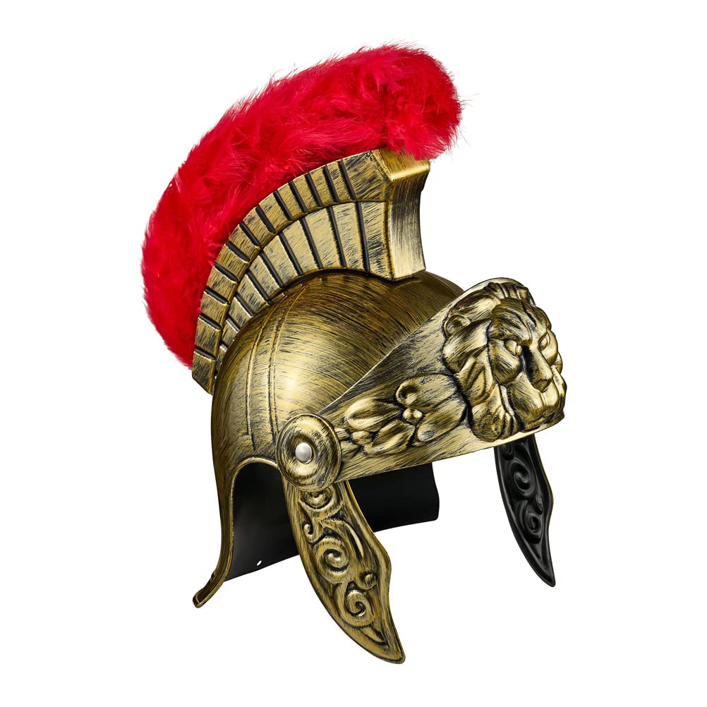 Ghzste Roman Helmet Gold Warrior Helmet with Plume, Roman Fighter Cosplay Costume Accessory for Men and Women