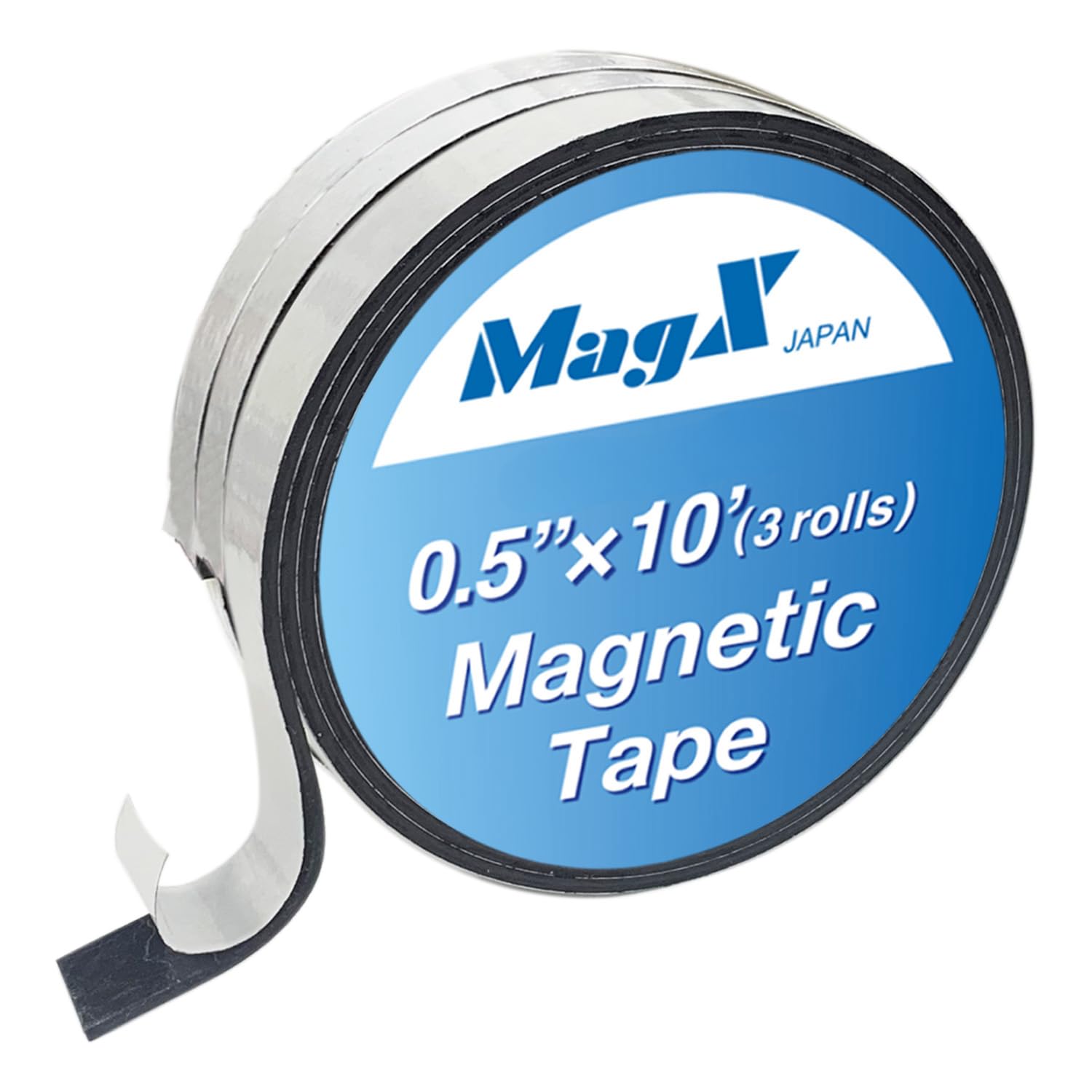 MagX Magnetic Tape with Adhesive 1.3 cm×3 m (3 Rolls), Ultra Thick 1.5mm, Magnetic Strip with Self Adhesive, Flexible Magnetic Roll Tape, Peel and Stick, Anisotropic Strong Magnets, Office Supply