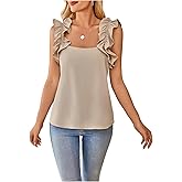 RoseSeek Women's Sleeveless Blouses Ruffle Trim Square Neck Backless Summer Dressy Casual Tank Tops