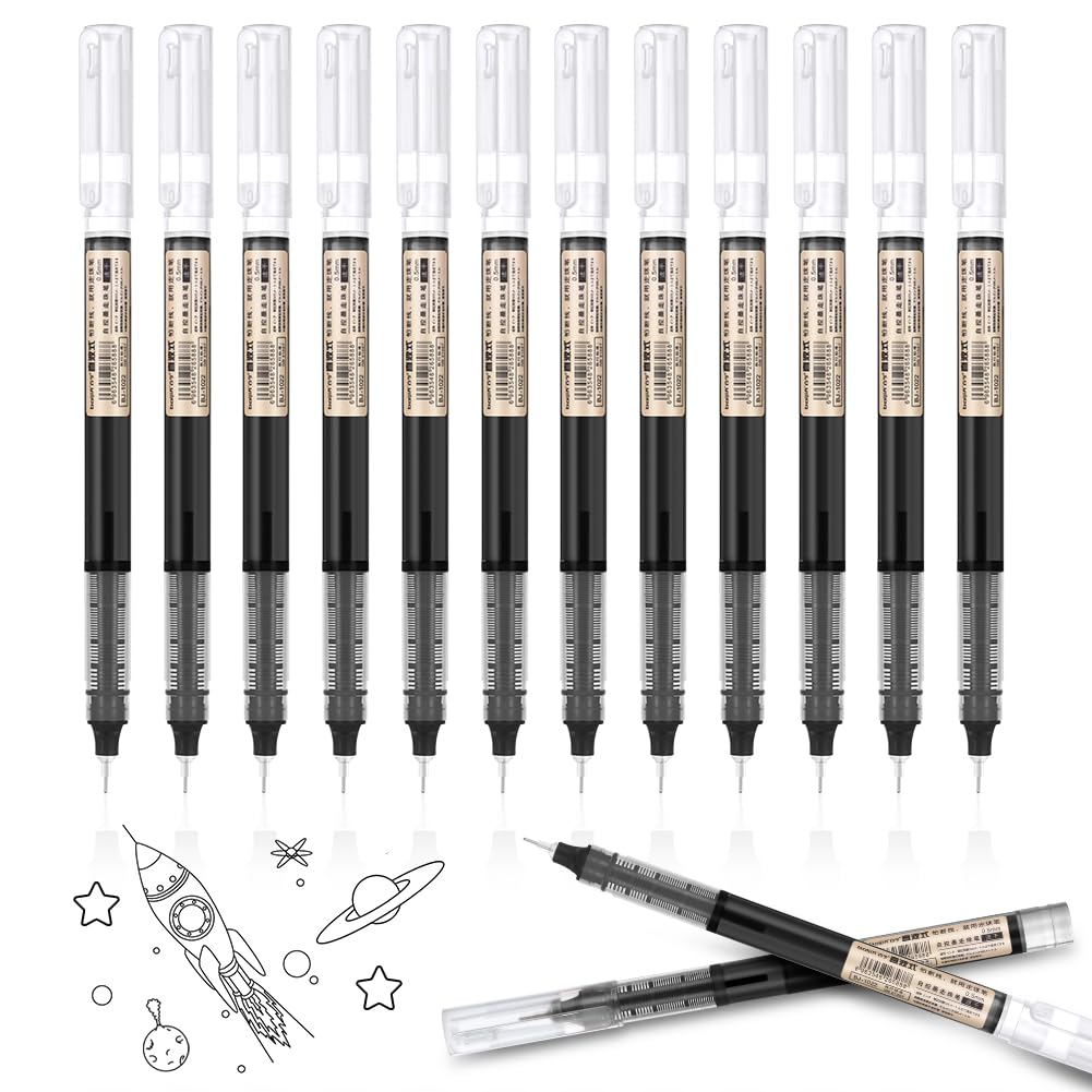 OFFCUP Gel Pens, 12pcs 0.5mm Black Gel Ink Pens, Ultra-Fast Drying Rollerball Pen for Writing, Drawing, and Outlining, Liquid Ink Rollerball Pen for Student, office worker