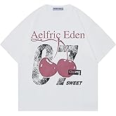 Aelfric Eden Cherry Print Tee Oversized Graphic Tees Short Sleeve Crewneck Shirts Y2K Vintage Unisex Streetwear