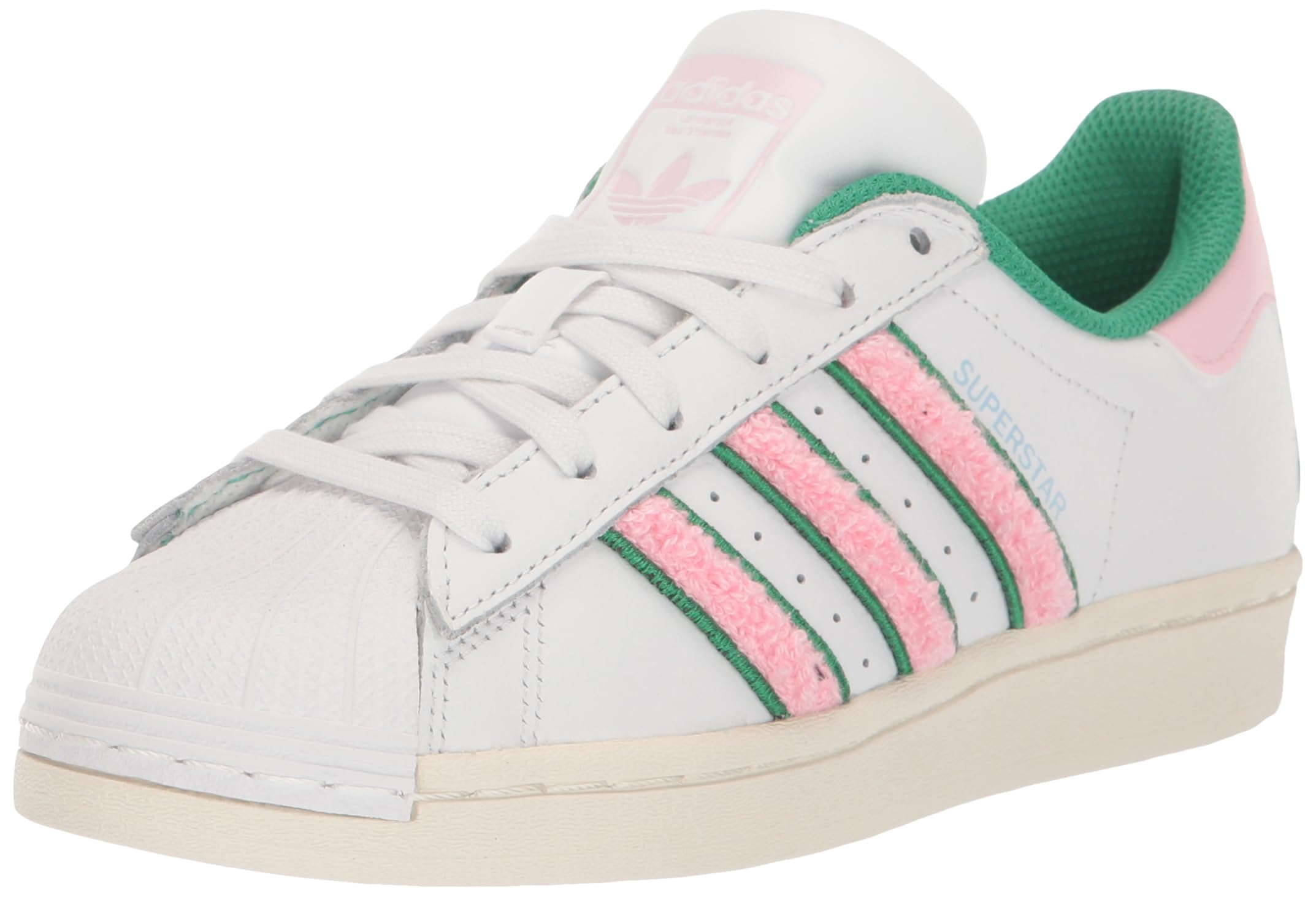 adidas Women's Superstar Sneaker, White/Clear Pink/Semi Court Green, 10.5 Narrow Image