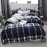 CLOTHKNOW Navy Plaid Bedding Duvet Cover Sets Full Queen Blue Plaid Men Bedding Set Boys 100 Cotton 3 Pieces with Zipper Closure 2 Envelope Pillowcases