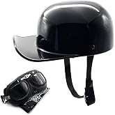 Vintage Open Face Motorcycle Helmet with Goggles, DOT Approved Half Helmet for Men &amp; Women, Retro Jet Scooter Moped Cruiser Chopper Street Bike Helmet