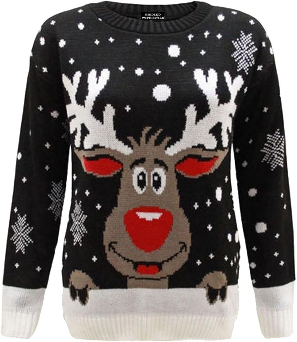New Ladies Knitted Rudolph Xmas Women's Christmas Novelty Jumper