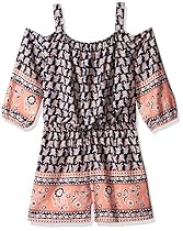 My Michelle Big Girls' Printed Cold Shoulder Romper with Waist Tie