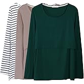 Smallshow Women's Nursing Tops Long Sleeve Shirts for Breastfeeding 3-Pack
