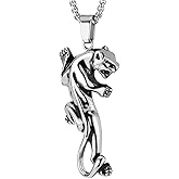 COOLSTEELANDBEYOND Stainless Steel Mens Women Leopard Pendant Necklace with 23.6 inches Wheat Chain