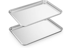 Baking Sheets Set of 2, HKJ Chef Cookie Sheets 2 Pieces Stainless Steel Baking Pans & Toaster Oven Tray Pans, Rectangle Size 24L x 16W x 1H inch & Non Toxic & Healthy & Easy Clean…