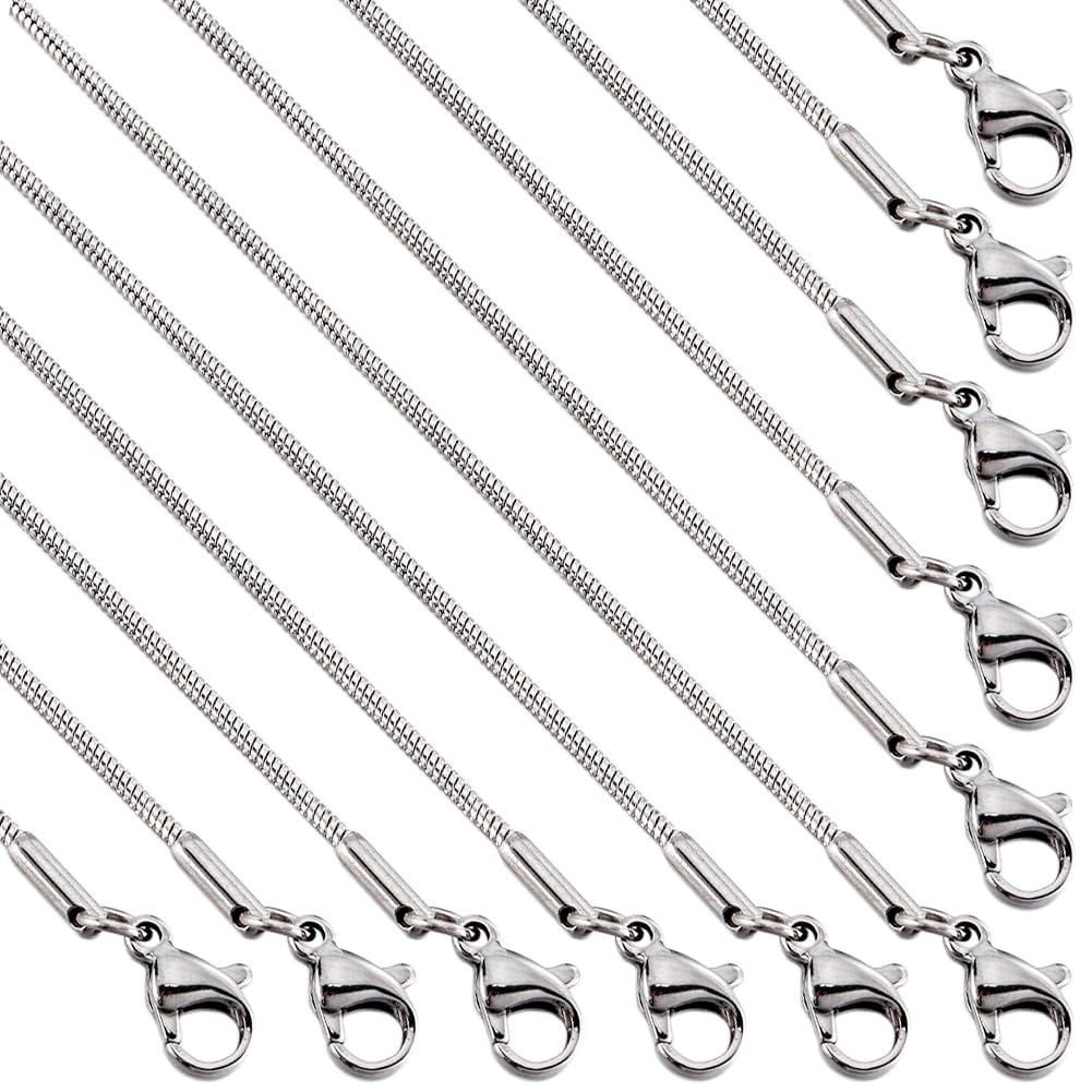 SUNNYCLUE 12pcs 18 Inch/ 0.45m 1mm Silver Snake Chain Necklaces Bulk Stainless Steel Necklace Making Chain Metal Lobster Claw Clasps Cable Chains for jewellery Making Supplies Women Adult Diy Craft