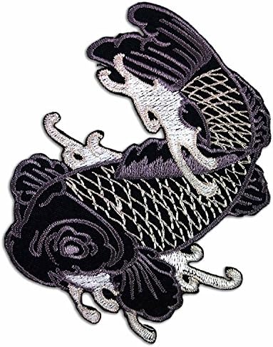 Japanese Koi Carp Fish Lucky Tattoo Japan Embroidered Iron on Patch # Black