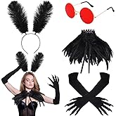 Mkhaslri 4 Pcs Halloween Mothman Costume Accessories Include Paw Gloves Glasses Feather Headband Black Feather Collar for Unisex Adults Women Halloween Party Cosplay Set Supply