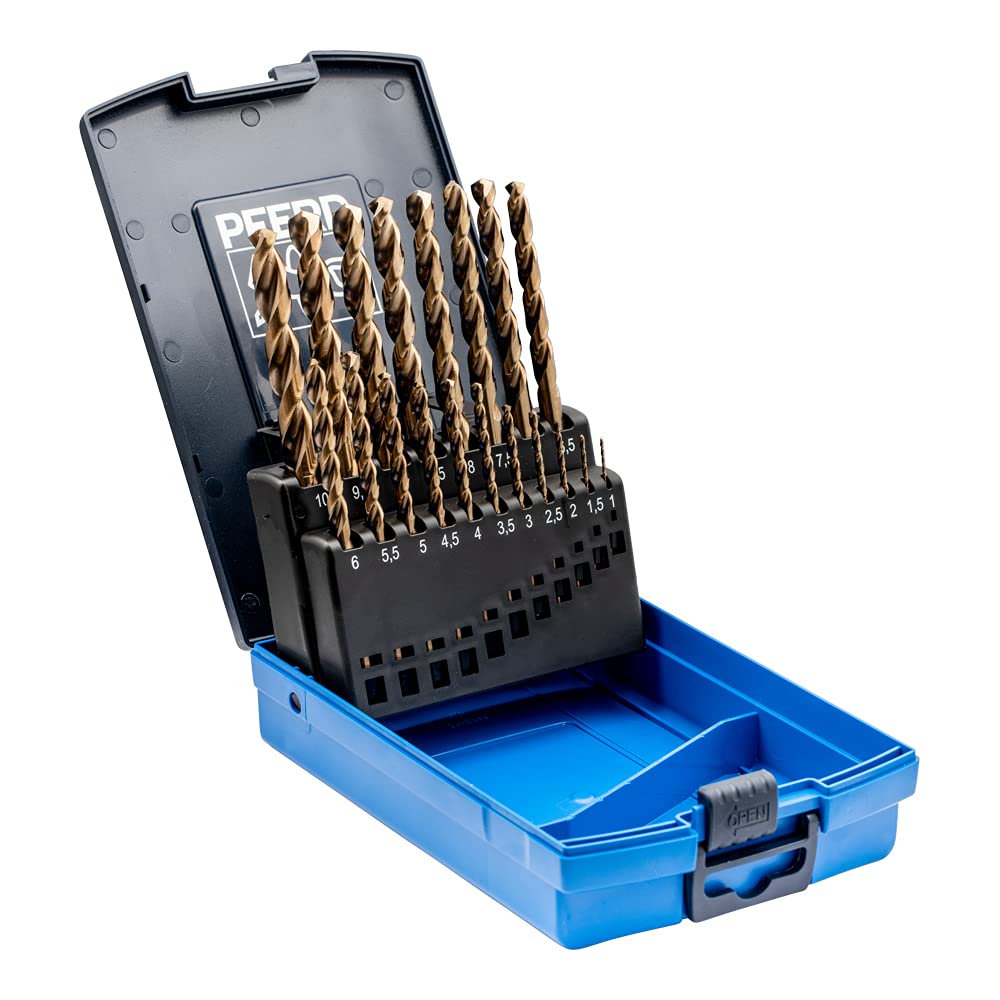PFERD 25203703 Twist Drill Set INOX 19 Pieces Diameter 1-10 mm HSS-E Co5 N DIN 338 135° for Tough and Hard Materials