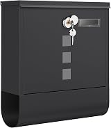 SONGMICS Post Box Wall Mounted Letterbox Copper Lock Cylinder Black 10 x 30.8 x