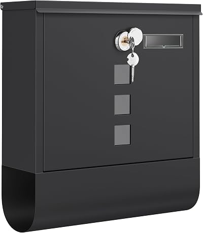 SONGMICS Post Box Wall Mounted Letterbox Copper Lock Cylinder Black 10 x 30.8 x