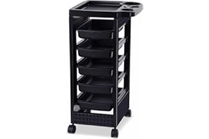 SyyBhb Salon Trolley Cart with Wheels, Hair Stylist Cart with Drawers, Hair Dryer Tool Holder and Tint Bowl Slot, Black
