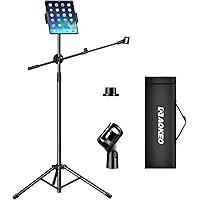 Aokeo Boom Microphone Stand Floor Tripod - Adjustable 42-68 Inch Portable With Tablet Holder and Carrying Bag - Supports Any 