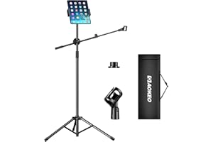 Aokeo Boom Microphone Stand Floor Tripod - Adjustable 42-68 Inch Portable With Tablet Holder and Carrying Bag - Supports Any 
