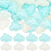 SUNNYCLUE 1 Box 40Pcs Cloud Cabochon Mini Resin Cabochons Flatback Lovely Glitter Clouds White Blue Rainbow Iridescent Plating Cute Resin Charms for DIY Crafts Hairpins Scrapbooking Embellishments