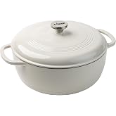 Lodge Essential Enamel Cast Iron Dutch Oven, 7.5 Quart, Oyster White | Oven-Safe Enamel Cookware up to 500°F, Heat-Retaining 