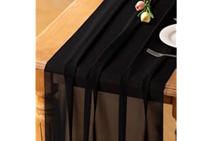 Socomi Black Halloween Chiffon Table Runner Valentine's Day Boho Rustic 14ft 29x170 Inches Wedding Runner Sheer Romantic Bridal Shower Decorations