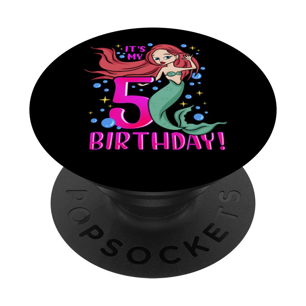 Kids Mermaid Gifts for Girls Happy 5th Birthday Party Gift PopSockets Grip and Stand for Phones and Tablets