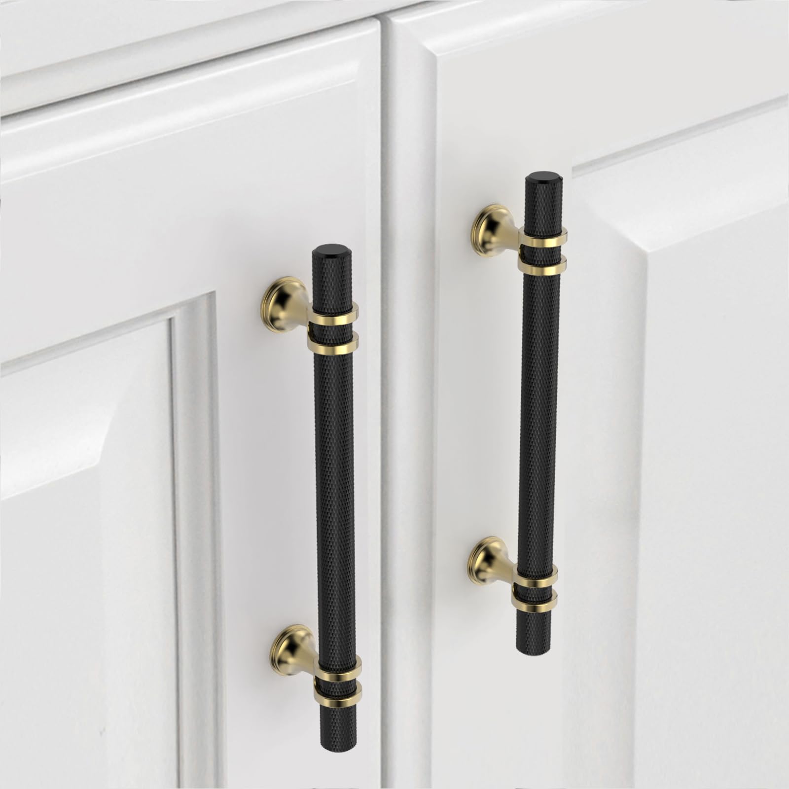 9BUILD 10 Pack Gold & Black Knurled Cabinet Pulls - 128MM Hole Center - Kitchen Cupboard & Drawer Handles - UK0049 — image 1