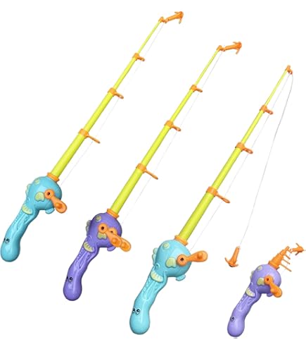 Timisea 3 Pcs Fishing Rod Pole Pool Toy,Fishing Bath Toys Game for Bath Time Carnival,Educational Learning Toys for Children Magnetic Fishing Rod Game : Toys & Games