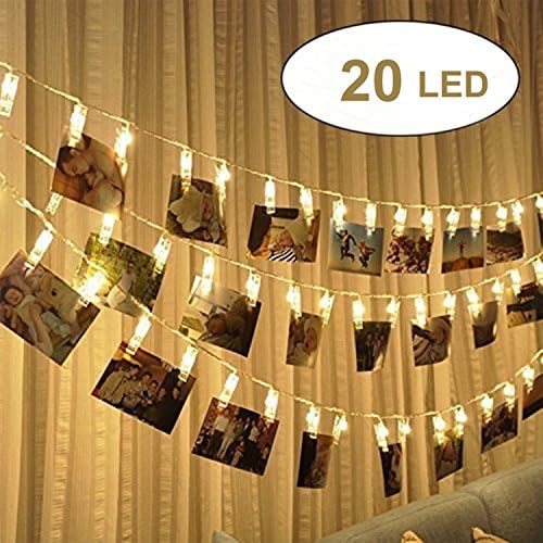 20 LED Photo Clip Lights,2.4m Battery Powered Fairy String Lights, Picture Lights for Hanging Photos Pictures Cards, Memos, Artwork, Ideal Gift for Dorms Bedroom Decoration (Warm White)