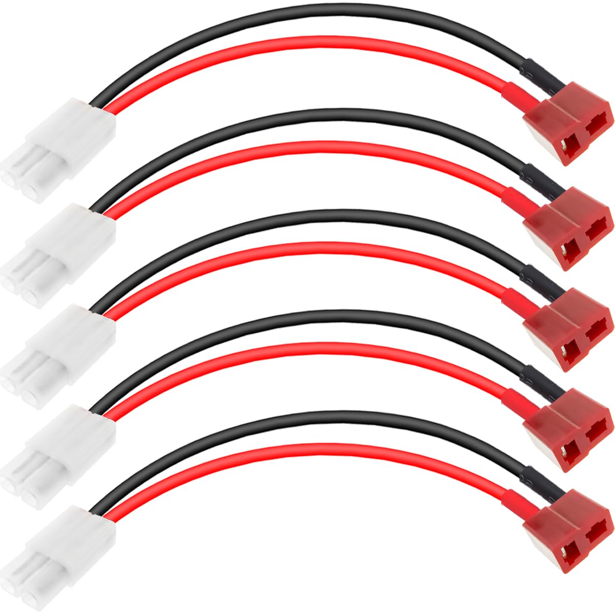 EatPitaya T Plug Female to Tamiya Male Cable, Deans Style Big Tamiya Style Battery Connector 10cm/3.93in Battery ESC adapter 14AWG Flexible Silicone Lipo Battery Charge Cable - 5pcs