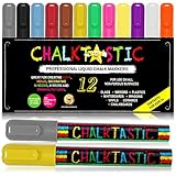 Chalk Markers by Fantastic ChalkTastic - Chalk Pens Best for Kids Art Chalkboard Labels Menu Board Bistro Boards, Window Markers, Erasable Chisel or Fine Tip Neon Colors plus White (12 Color Pack)