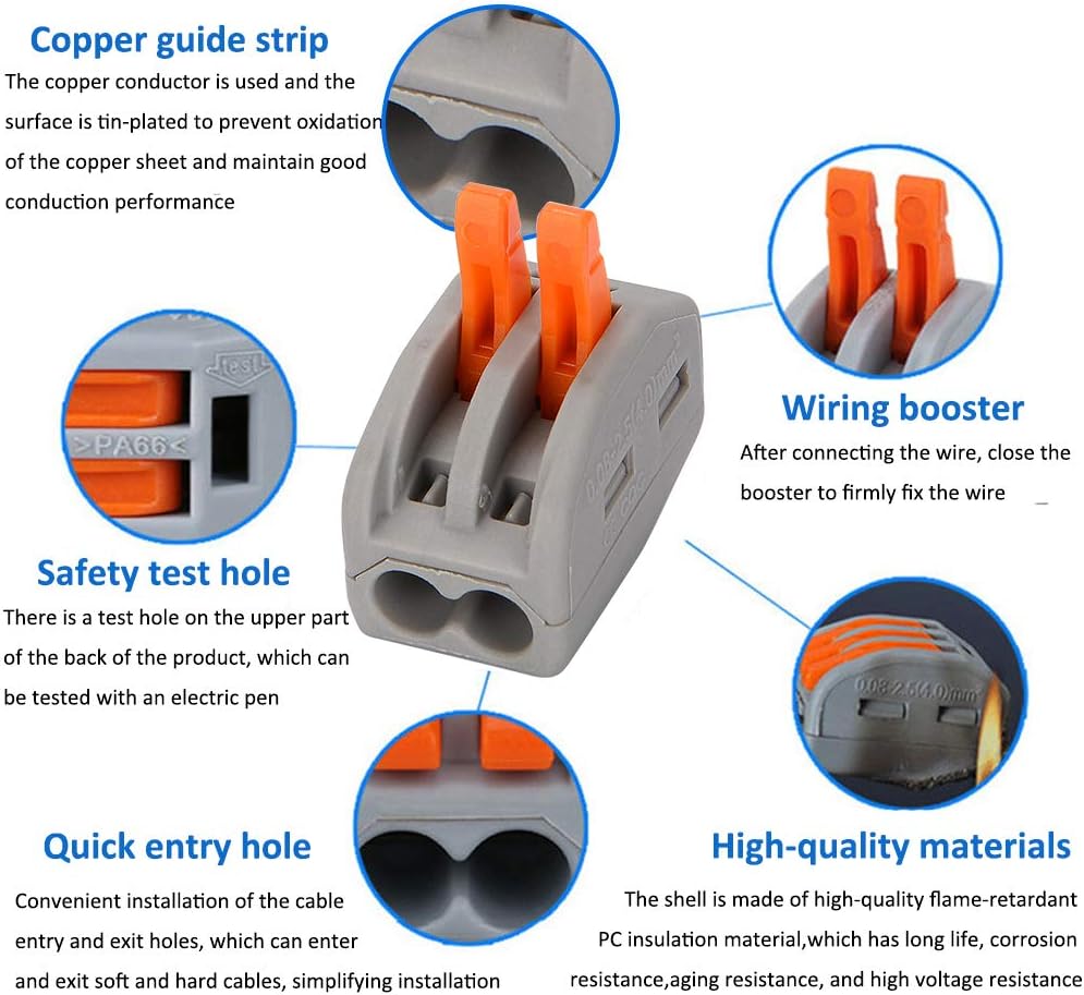 Compact Wire Connectors, Aigreat 100pcs Compact Splicing Connectors, Assortment Conductor (100PCS), gray, orange - Image 4
