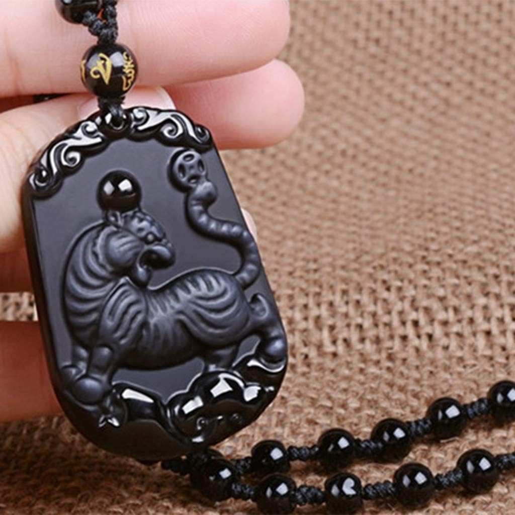 Pure Natural Zodiac Necklace Pendant Made of Obsidian Gemstone Horoscope Animal Sign Amulet Chinese New Year Adults and Children Necklace Pendant Gift for Valentine's Day Mother's Day Father