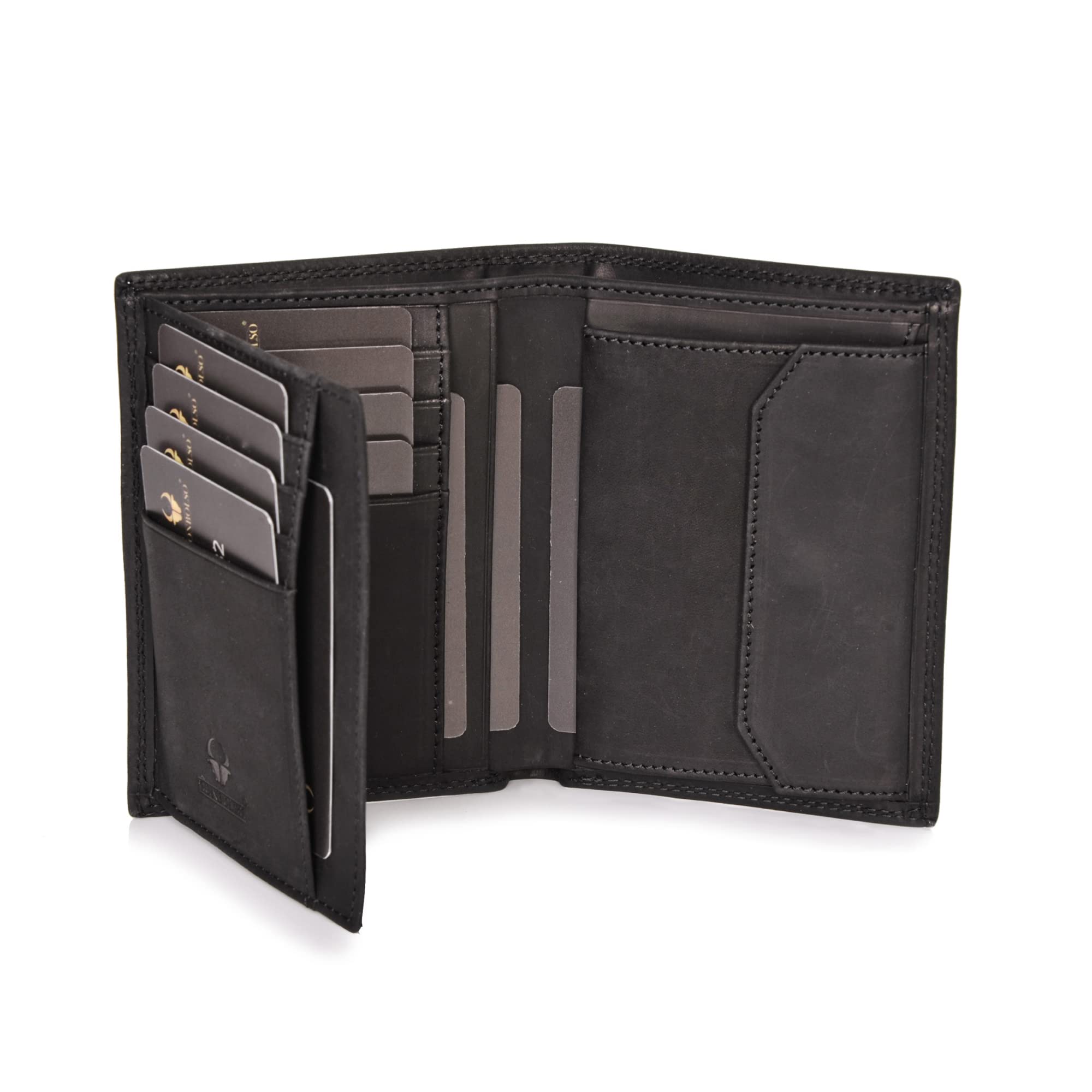 DONBOLSO Vienna I Large Leather Wallet for Men with RFID Protection I Classic Genuine Leather Design I Trifold Purse with Coin Pocket I Black Vintage