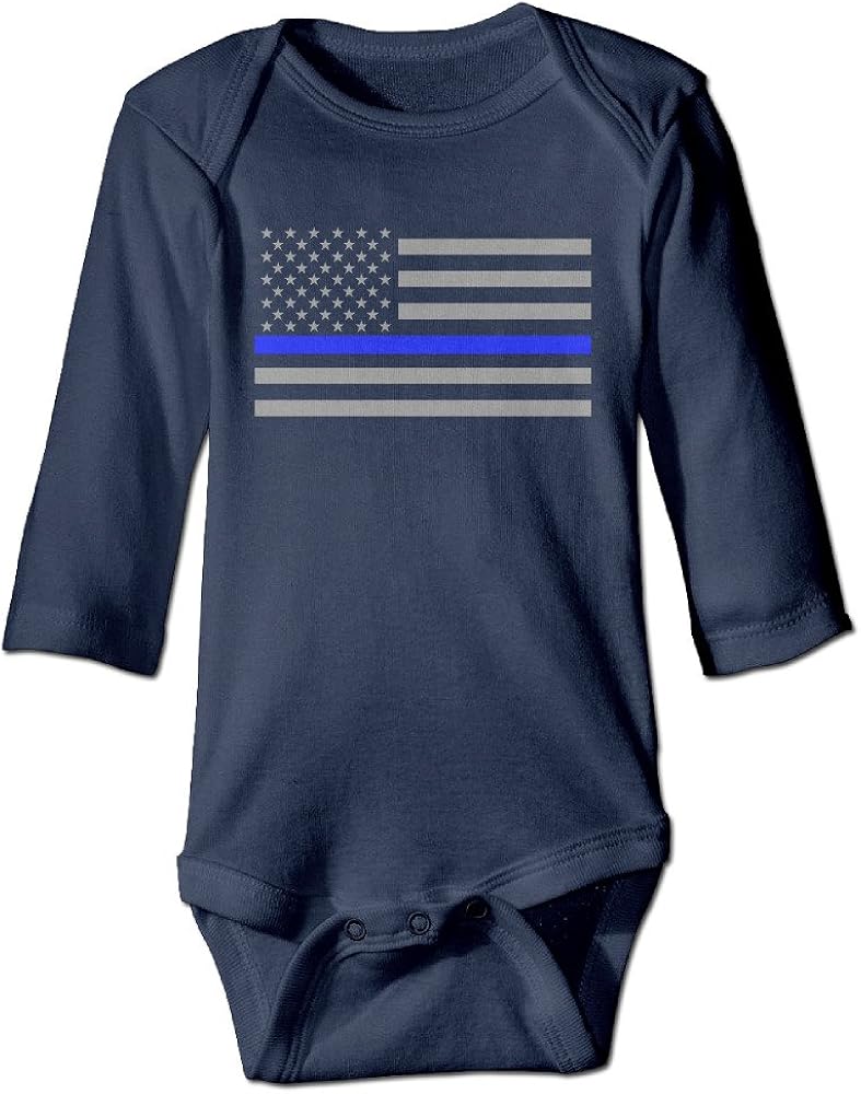 HYRONE Thin Blue Line American Flag Baby Bodysuit Long Sleeve Romper Suits Navy