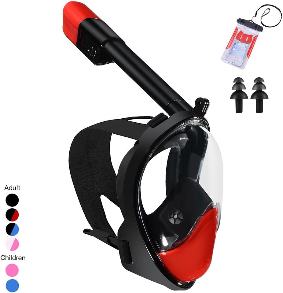 Lexbo Full Face Snorkel Mask Easy Breath Panoramic 180 View for Diving and Swimming with Dry Snorkeling Design,Anti-fog Anti-leak for Adults & Kids