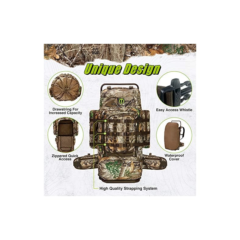 TIDEWE Hunting Backpack 5500cu with Frame and Rain Cover for Bow/Rifle