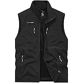 ROAMUNCH Men's Outdoor Utility Vest, Navy Blue, Multiple Zippered Pockets, Stand Collar