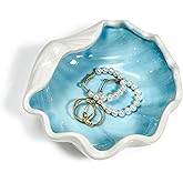 QIANCHANG Seashell Ceramic Jewelry Trinket Tray, Blue White Decorative Ring Holder Dish for Rings Earrings Necklaces, Women’s Birthday Gift, Mother’s Day Present