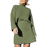 EXLURA Womens 2 Piece Outfits Casual Sweater Dress Sets Long Sleeve Mock Neck Ribbed Knit Tops Bodycon Skirts Winter Clothes