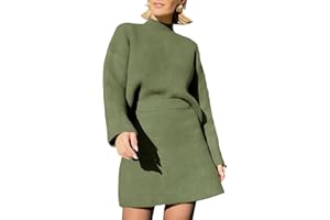 EXLURA Womens 2 Piece Outfits Casual Sweater Dress Sets Long Sleeve Mock Neck Ribbed Knit Tops Bodycon Skirts Winter Clothes