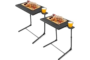 LORYERGO Multifunctional TV Tray Table - [2 Packs] Adjustable TV Dinner Tray Tables with 6 Height & 3 Tilt Angle, Folding TV Trays with Cup Holder for Bed & Sofa, for Eating & Reading