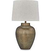 Signature Design by Ashley Madney Contemporary Aluminum Table Lamp with 3-Way Switch, Metallic & Beige