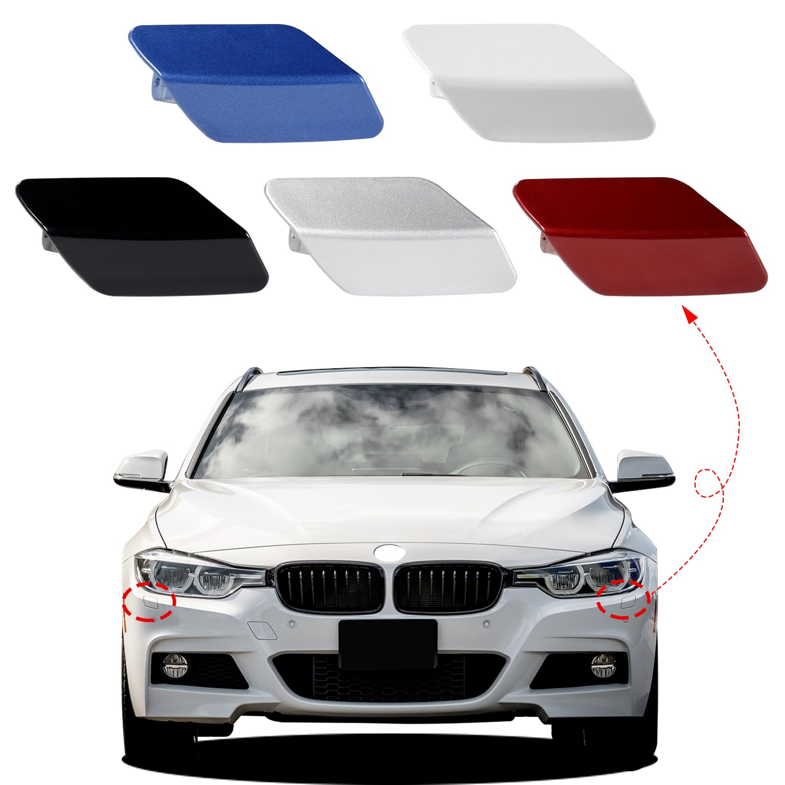 Photo 1 of CZShiYue Car Front Bumper Replacement Headlight Washer Cover Fit for BMW 3 F30 320 328 330 330 340 M Sport 2013 2014 2015 2016 2017 2018 51118056614(Silver,Left Driver Side)