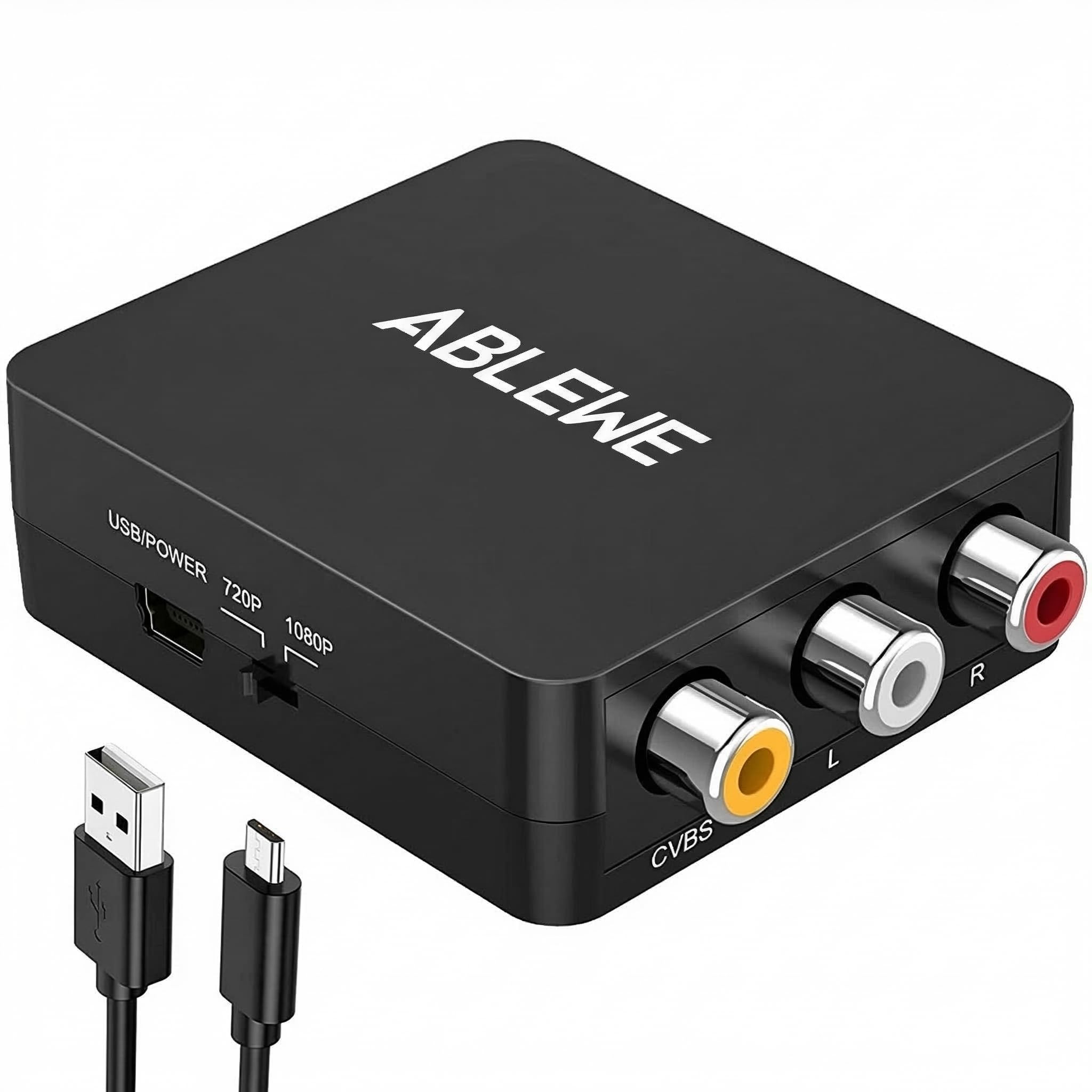 ABLEWE RCA to HDMI Adapter,AV to HDMI Converter, 1080P Mini RCA Composite CVBS Video Audio Converter Adapter Supporting PAL/NTSC for TV/PC/ PS2/PS3/ STB/Xbox VHS/VCR/Blue-Ray DVD Players