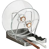 Rottipe Multi-Functional Kitchen Pot Lid Storage Rack, Double Layer Holder for Pots Cutting Boards Spoons & Chopsticks, Rust-Resistant Carbon Steel(Black)