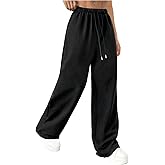 GORGLITTER Women's Baggy Dres Pants Drawstring Low Rise Wide Leg Summer Beach Trousers with Pockets